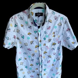 Lightweight Casual Button Down Shirt “Trippy”-Shrooms Print by Eighty Eight